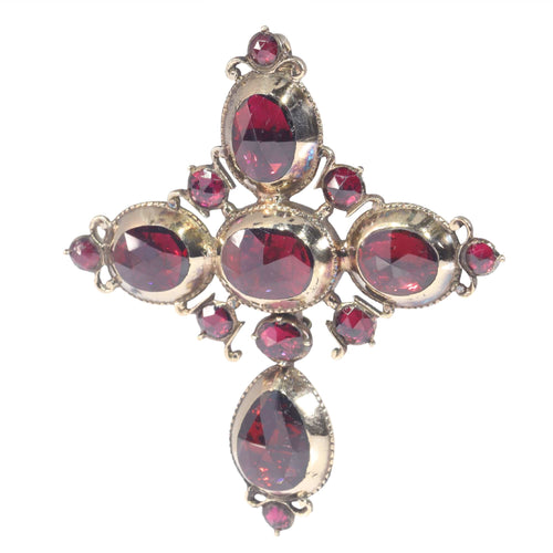 Pendentif Pendentif croix Badine Empire en or jaune 18K et grenats 58 Facettes 22354-0097