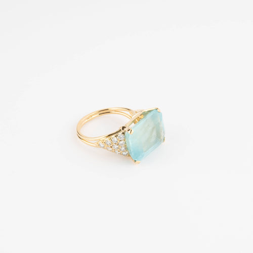 Bague 52 Bague aigue-marine lactée en or jaune 18k et diamants 58 Facettes 1