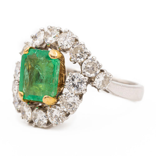 Bague 53 Bague Pompadour en or blanc 18 carats, platine, émeraude et diamants 58 Facettes 2308981CN