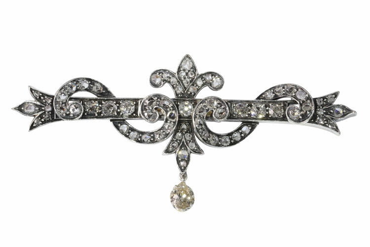 Broche Broche barrette ancienne en argent sur or rose 18K et diamants 58 Facettes 23249-0329