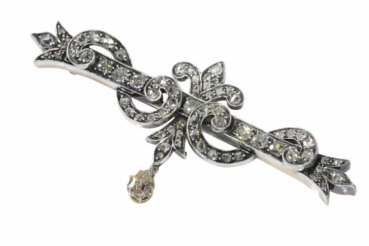Broche Broche barrette ancienne en argent sur or rose 18K et diamants 58 Facettes 23249-0329