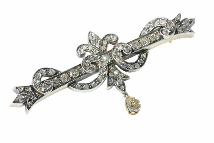 Broche Broche barrette ancienne en argent sur or rose 18K et diamants 58 Facettes 23249-0329