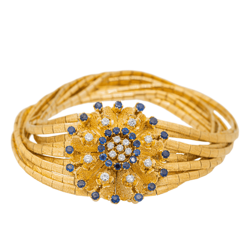 Bracelet Bracelet manchette en or jaune 18 carats, diamants et saphirs 58 Facettes 2331748CN