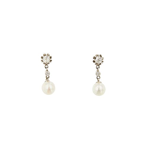 Boucles d'oreilles Boucles d’oreilles Art déco pendantes en or blanc 18 kt, perles et diamants 58 Facettes 23571