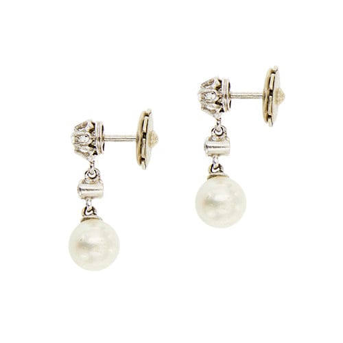 Boucles d'oreilles Boucles d’oreilles Art déco pendantes en or blanc 18 kt, perles et diamants 58 Facettes 23571