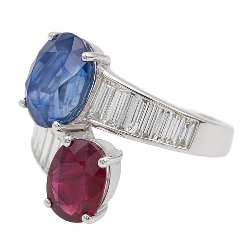 Bague 54 Bague Toi et Moi en or blanc 18 carats saphir, rubis et diamants 58 Facettes 2366612CN
