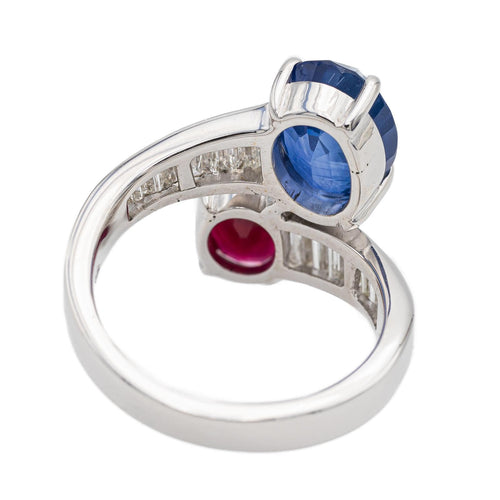 Bague 54 Bague Toi et Moi en or blanc 18 carats saphir, rubis et diamants 58 Facettes 2366612CN