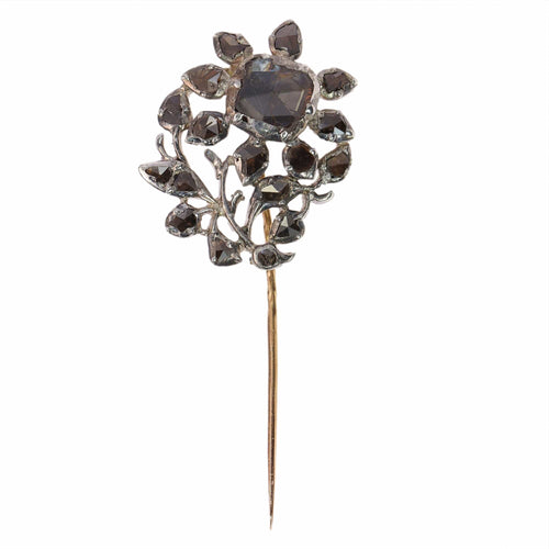 Broche Épingle rococo ancienne en or rose 18K et argent, diamants 58 Facettes 24002-0135
