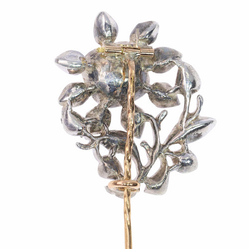 Broche Épingle rococo ancienne en or rose 18K et argent, diamants 58 Facettes 24002-0135
