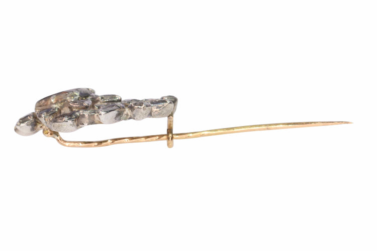 Broche Épingle rococo ancienne en or rose 18K et argent, diamants 58 Facettes 24002-0135