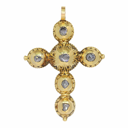 Pendentif Pendentif croix baroque en or jaune 18K et diamants 58 Facettes 24096-0095