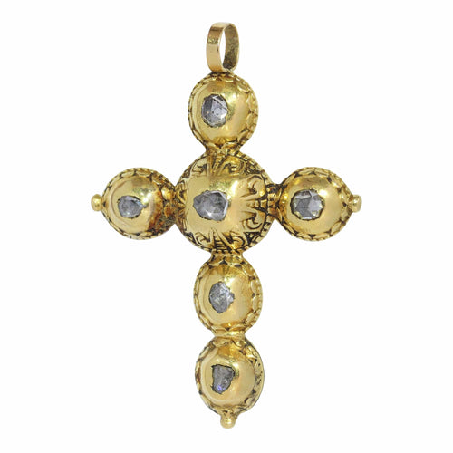 Pendentif Pendentif croix baroque en or jaune 18K et diamants 58 Facettes 24096-0095