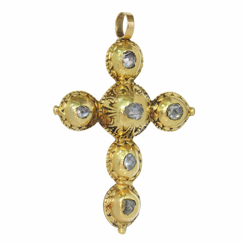 Pendentif Pendentif croix baroque en or jaune 18K et diamants 58 Facettes 24096-0095