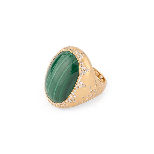 Bague 54 Bague cabochon malachite entouré de diamants en or jaune 18k 58 Facettes 1