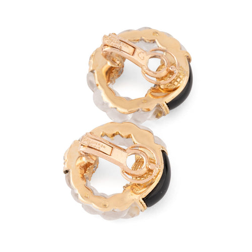 Boucles d'oreilles Boucheron - Boucles d’oreilles rondes en or jaune, onyx et diamants 58 Facettes 1
