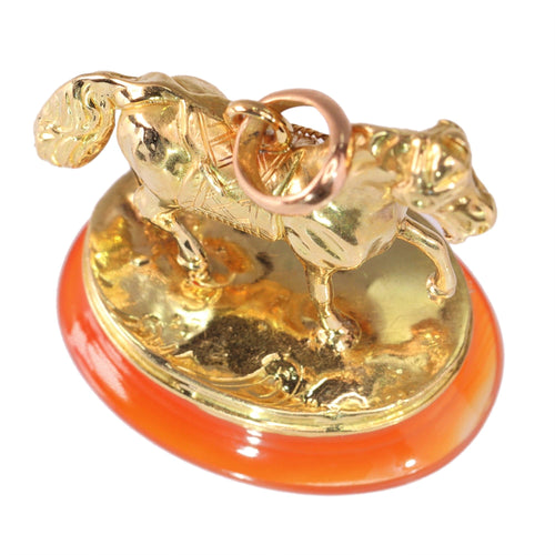 Pendentif Pendentif sceau cheval vintage en or jaune 18K et cornaline 58 Facettes 24106-0277