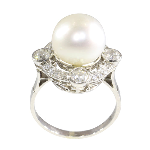 Bague 51 Bague Art déco 1920 en platine, perle et diamants 58 Facettes 24110-0137