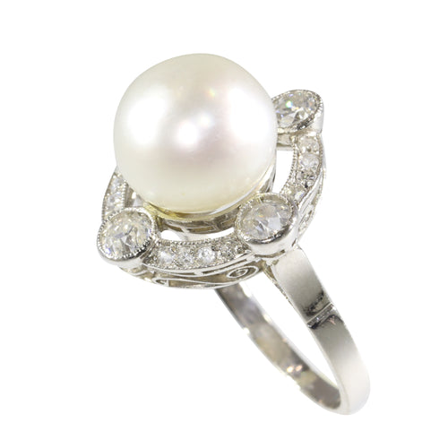 Bague 51 Bague Art déco 1920 en platine, perle et diamants 58 Facettes 24110-0137