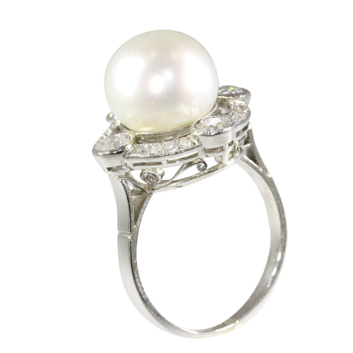 Bague 51 Bague Art déco 1920 en platine, perle et diamants 58 Facettes 24110-0137