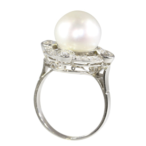 Bague 51 Bague Art déco 1920 en platine, perle et diamants 58 Facettes 24110-0137
