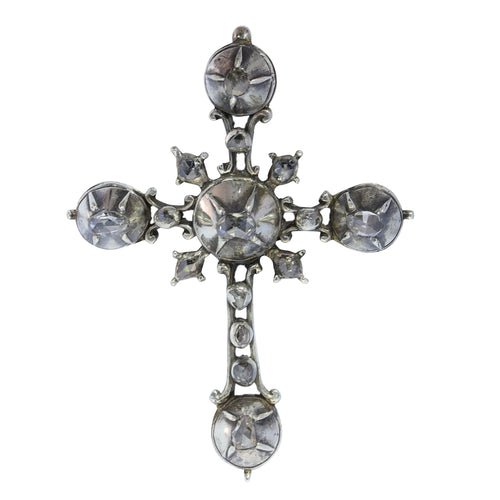 Pendentif Croix en argent rococo des années 1750 : l'art de la joaillerie 58 Facettes 24121-0345