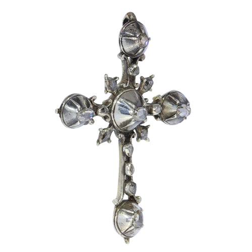 Pendentif Croix en argent rococo des années 1750 : l'art de la joaillerie 58 Facettes 24121-0345