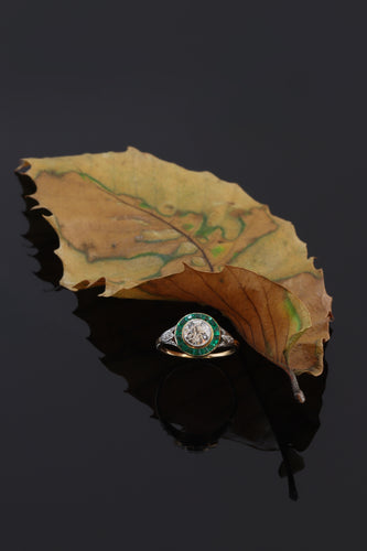 Bague 55 Bague de fiançailles Art déco vintage en or jaune 18K, platine, diamants et émeraudes 58 Facettes 24197-0155
