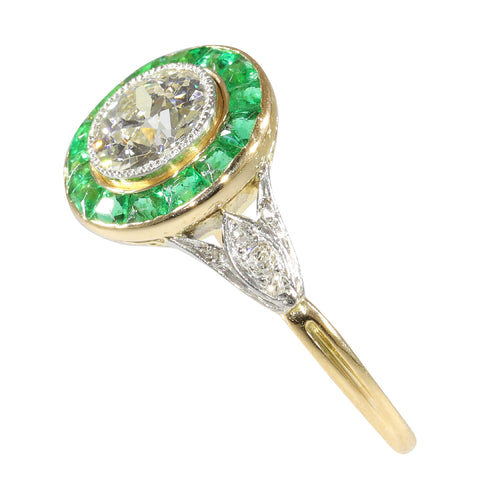 Bague 55 Bague de fiançailles Art déco vintage en or jaune 18K, platine, diamants et émeraudes 58 Facettes 24197-0155