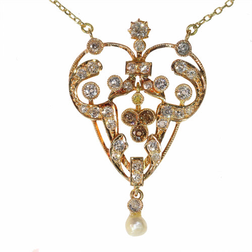 Pendentif Pendentif victorien en or rouge 18K avec diamants fancy et perle 58 Facettes 24263-0291
