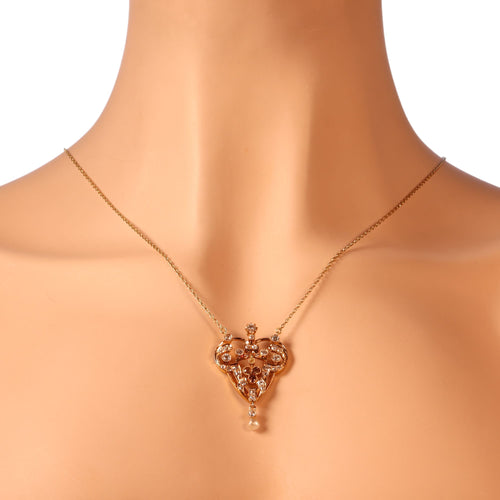 Pendentif Pendentif victorien en or rouge 18K avec diamants fancy et perle 58 Facettes 24263-0291