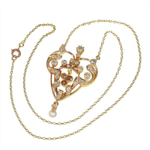 Pendentif Pendentif victorien en or rouge 18K avec diamants fancy et perle 58 Facettes 24263-0291