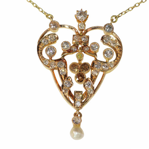 Pendentif Pendentif victorien en or rouge 18K avec diamants fancy et perle 58 Facettes 24263-0291