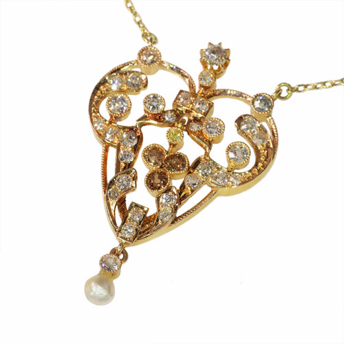 Pendentif Pendentif victorien en or rouge 18K avec diamants fancy et perle 58 Facettes 24263-0291