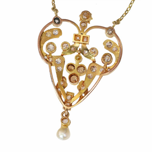 Pendentif Pendentif victorien en or rouge 18K avec diamants fancy et perle 58 Facettes 24263-0291