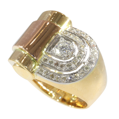 Bague 54 Bague vintage années 1950 en or 18K, platine et diamants 58 Facettes 24275-0277