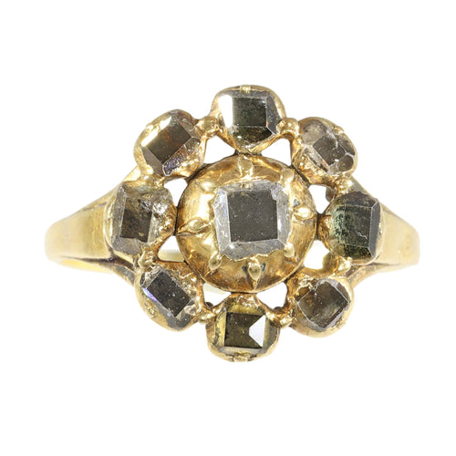 Bague 59 Bague cluster de diamants ancienne en or jaune 18K, vers 1600 58 Facettes 24278-0234