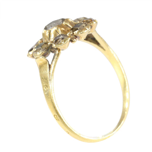 Bague 59 Bague cluster de diamants ancienne en or jaune 18K, vers 1600 58 Facettes 24278-0234