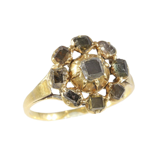 Bague 59 Bague cluster de diamants ancienne en or jaune 18K, vers 1600 58 Facettes 24278-0234
