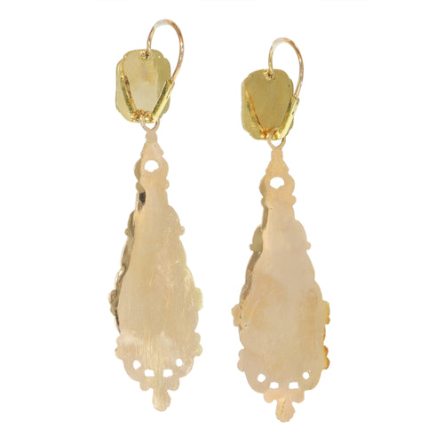 Boucles d'oreilles Boucles d’oreilles camées victoriennes pendantes en or jaune 18K 58 Facettes 24278-0417