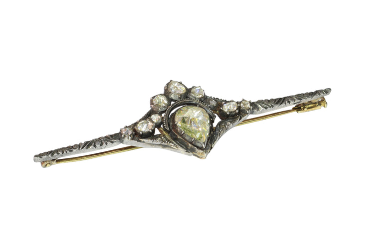 Broche Broche barrette cœur couronné en or jaune 14K et diamants taille rose 58 Facettes 24309-0272