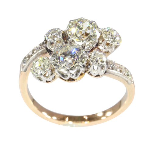 Bague 55 Bague Toi et Moi victorienne en or rose 18K et platine, diamants 2,57 ct 58 Facettes 24320-0163