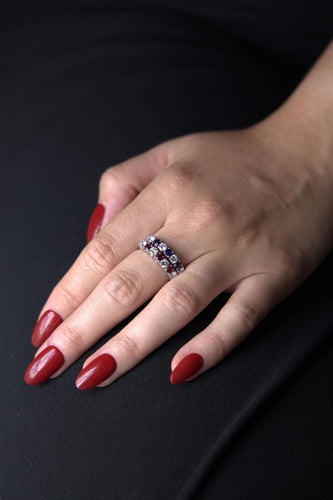 Bague 54 Bague demi alliance Or blanc Rubis, Diamant 58 Facettes 2432020CN