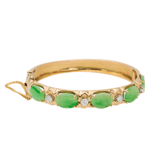 Bracelet Bracelet jonc en or jaune 18 carats avec jade jadéite et diamants 58 Facettes 2432026CN