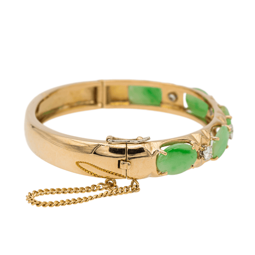 Bracelet Bracelet jonc en or jaune 18 carats avec jade jadéite et diamants 58 Facettes 2432026CN