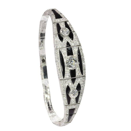 Bracelet Graphic Grace – Bracelet Art déco vintage en platine, diamants et onyx 58 Facettes 24323-0290