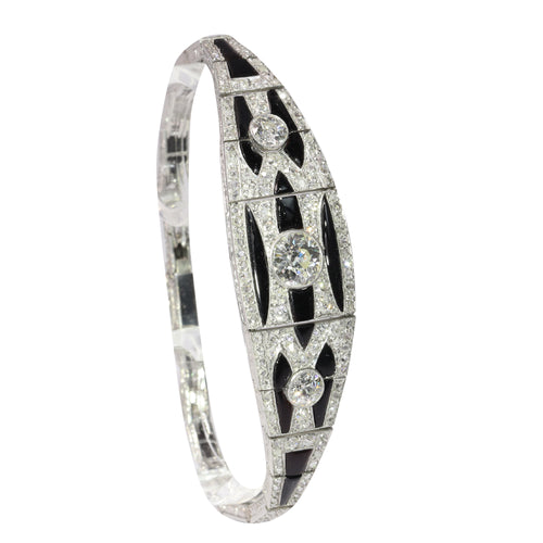 Bracelet Graphic Grace – Bracelet Art déco vintage en platine, diamants et onyx 58 Facettes 24323-0290