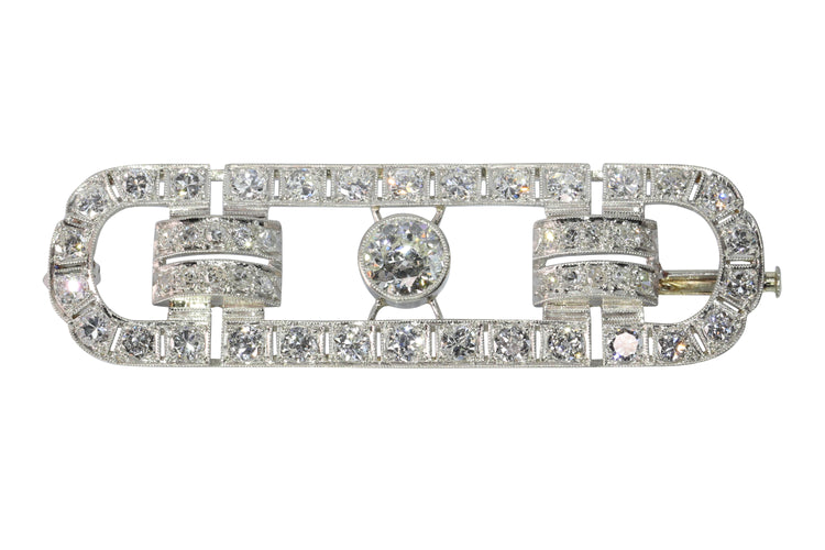 Broche Broche barrette vintage années 1950 en platine et diamants 4,92 ct 58 Facettes 24338-0164