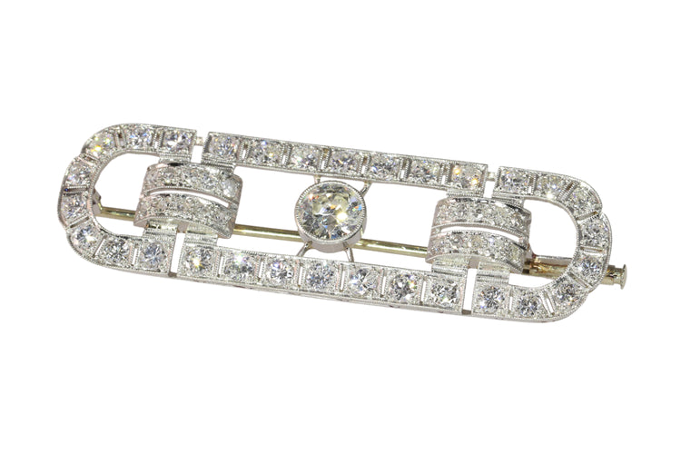 Broche Broche barrette vintage années 1950 en platine et diamants 4,92 ct 58 Facettes 24338-0164