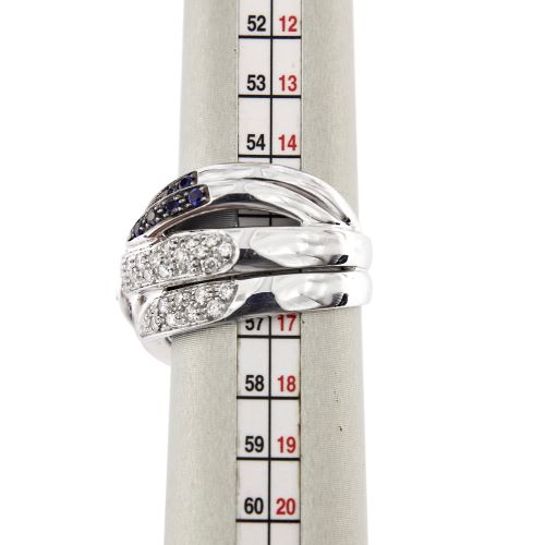 Bague 57 Bague bande croisée en or blanc 18 ct avec diamants et saphirs 58 Facettes 24509
