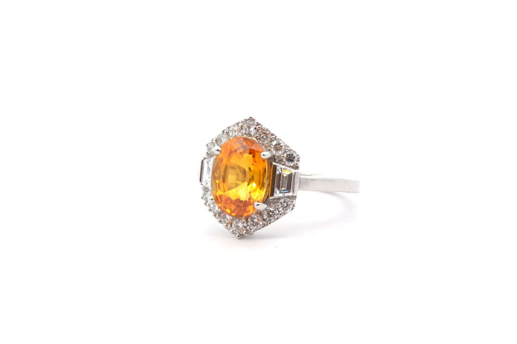 Bague 52.5 Bague saphir jaune 2,92 ct et diamants en platine 58 Facettes 24566b